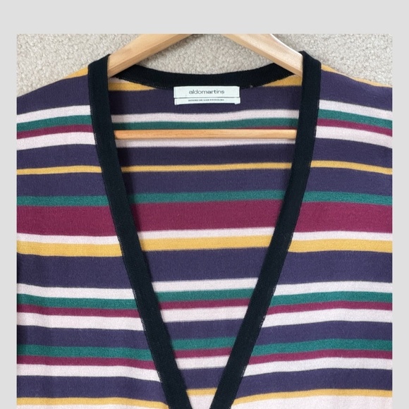 Aldo Martins Striped Cardigan Button Front VNeck Multi Color Sweater Lightweight - Picture 6 of 15
